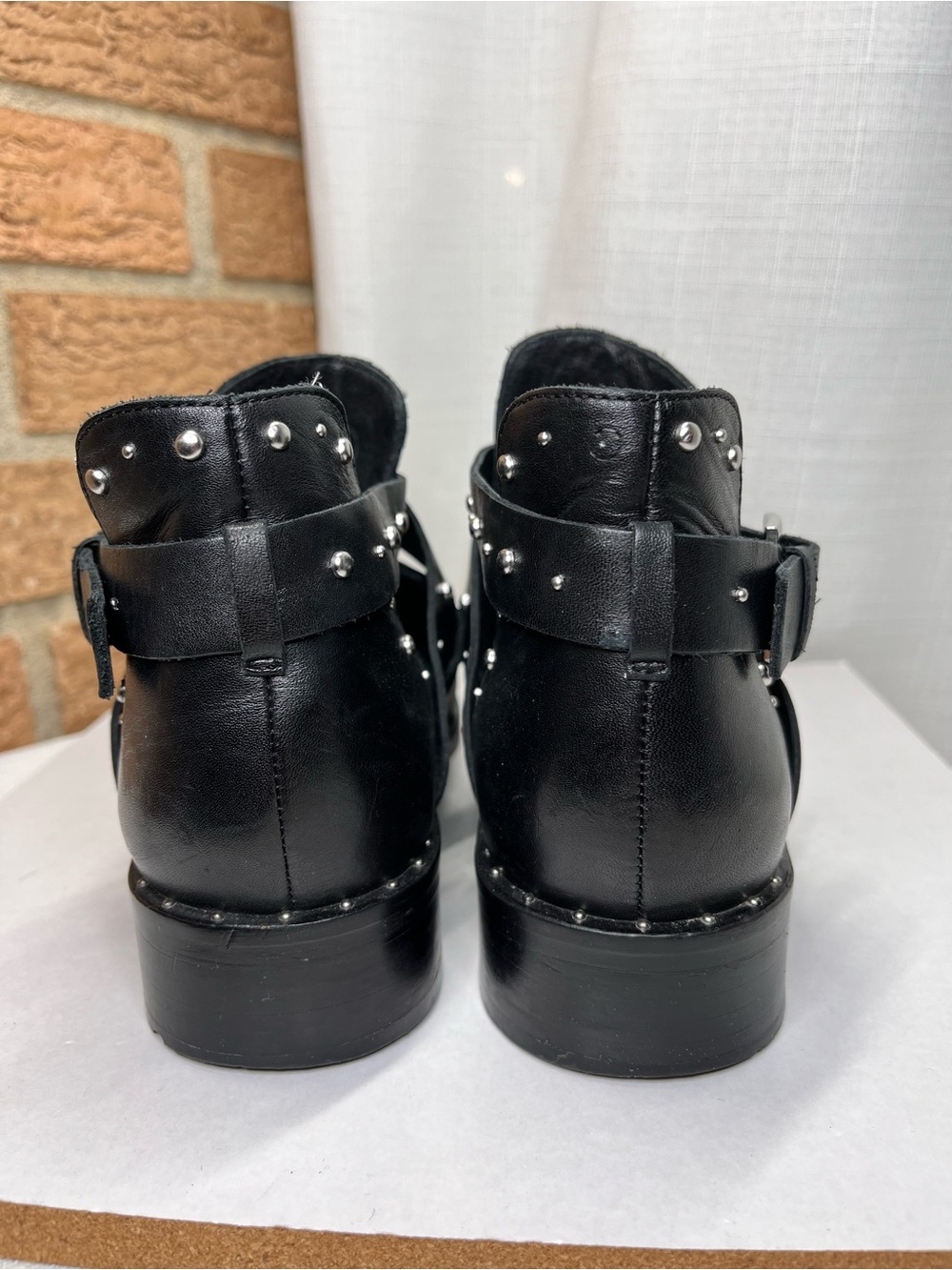Halogen Studded Leather Ankle Boots Black Moto Western Buckle 8M - Picture 5 of 10